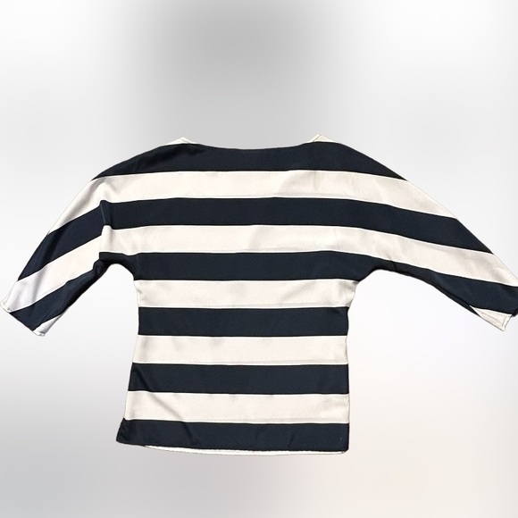 Ann Taylor LOFT Striped SHEER Blouse 3/4 Sleeve Navy & White Boat Neck Polyester - Picture 4 of 6